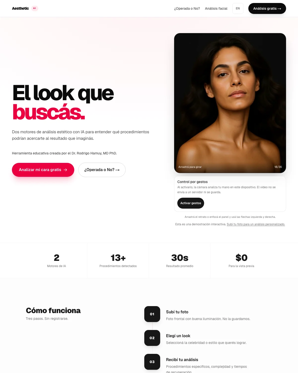 Vista de una plataforma digital de orientación estética