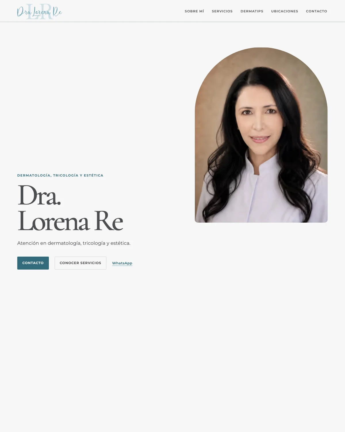 Vista del sitio de dermatología clínica, estética y tricología